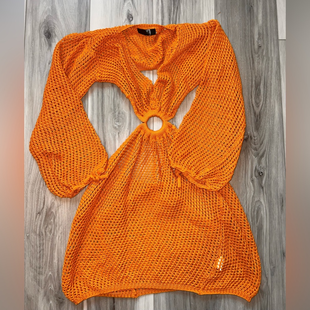 Vibrant Orange Crochet Bikini Coverup Dress